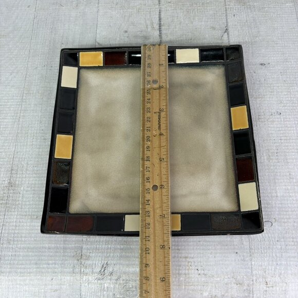 Home Trends MOSAIC TILE Multicolor Blocks Rim Beige Square Salad Plates Set of 4 - Picture 11 of 16